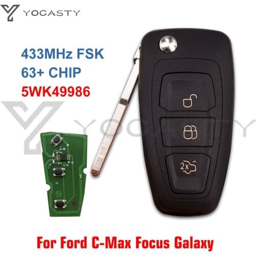 YOCASTY 3 Buttons Flip Remote Car Key Fob for Ford Mondeo Focus C-Max Grand Galaxy S-Max 2010-2013 with 63+ CHIP 5WK49986 433MHz