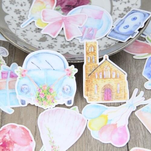 32pcs Watercolor Wedding Party Marry Engagement Cake Car Castel Scrapbooking Stickers Decorative Sticker DIY Craft