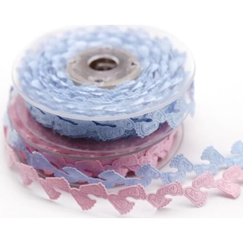 457cm/Lot 15mm Gift Packing Ribbon Pink Blue Baby Foot Print Ribbon Baby Shower Ribbon Foot Carriage For Baby Craft Decoration