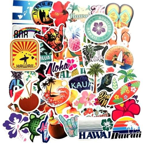 50Pcs DIY Sticker Anime Cartoon Summer Hawaii Stickers Car Cellphone Tablet Computer Cup Suitcase Notebook Refrigerator Decor