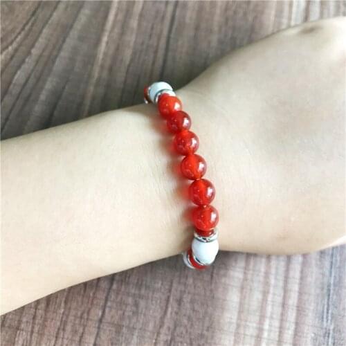 8MM Natural Howlite & Red Jaspers Bracelet Wrist Mala Bracelet Yoga Jewelry Best Gift For Friend Elastic bracelets