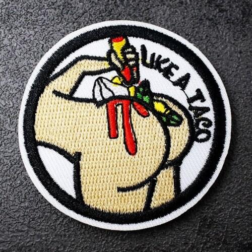 LIKE A TACO (Size:6.2X6.2cm) DIY Iron On Patch Badges Cloth Jeans Cowboy Patch Clothes Down Jackets Decoration Applique