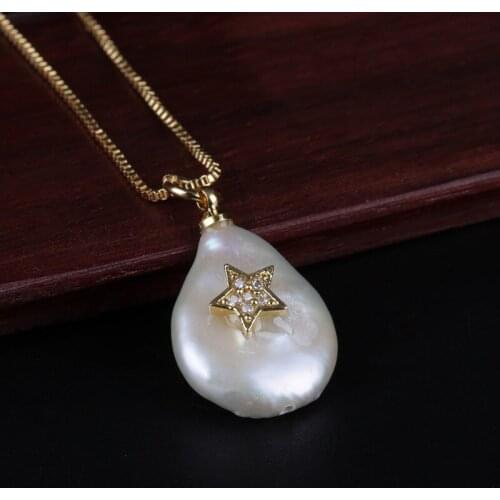 White cz paved tiny star charm natural coin freshwater pearl bead jewelry dainty gold chain pendant choker necklace for women