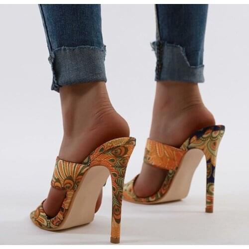 Sexy Thin High Heels Women Sandals Fashion Totem Open Toe Double Tape Slip-on Sandals Plus Size 43 2021 New Shoes Female