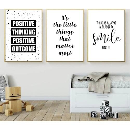 Black And White Letters Canvas Painting Positive Smile Quotes Wall Art Poster Nursery Print Nordic Wall Pictures Kids Room Decor