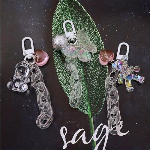 Ins Fantasy Crystal Bear Butterfly Chain Keychain Trendy Dreamy Keyring for Women Car Keys Bag Decor Pendant for Airpods Case