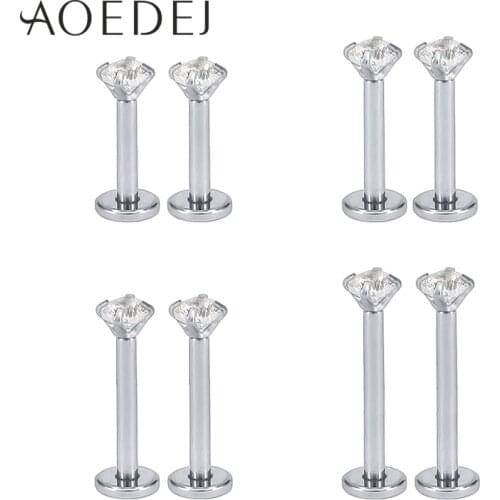 AOEDEJ 4 pairs/lot Crystal Internal Thread Labret Piercing CZ Zirconia Stainless Steel Lip Piercings Tragus Labret Ring Ear Stud