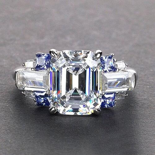 Luxury 100% 925 Sterling Silver Ring 8x10mm created moissanite Ruby sapphire Gemstone Rings for women Wedding fine jewelry