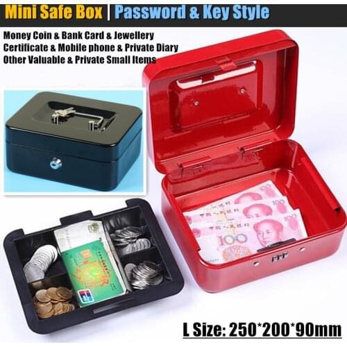 L:25x20cm Metal Mini Safe Box Hidden Secret Safe Key Lock Money Coin Bank Card Jewellery Private Diary Storage Password Locker