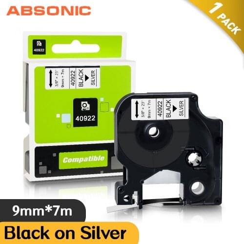 Absonic 9mm Label Tapes 40922 Compatible for Dymo D1 LM PNP LM360D LabelPoint 200 Black on Silver Letter Printer Ribbon Sticker