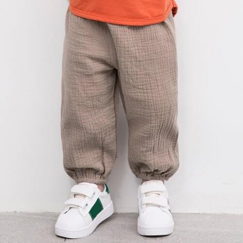Linen Pleated Baby Boys Girls Pants Summer Cotton Straight Long Pants Kids Clothes Children Casual Trousers Breathable
