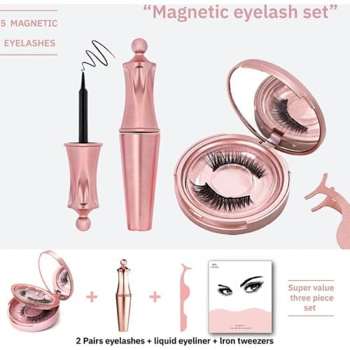 3D False Mink Magnetic Eyelash Eyeliner Set with Magnetic Tweezers Bulk Wholesale Natural Long Mink Eyelash Extension Cosmetics