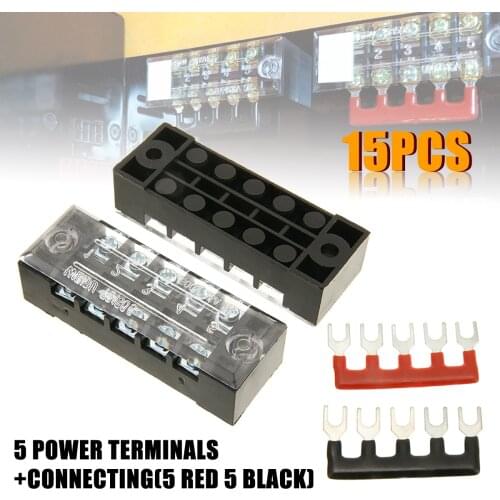 Mayitr 5pcs 5 Position Dual Row Power Distribution Bus Bar Terminal Block Boat RV 600V 15A