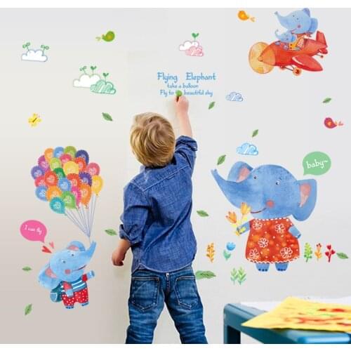 Cartoon balloon elephant wall sticker PVC Material DIY wall decals For Childrens room kindergarten decorative wall stickers