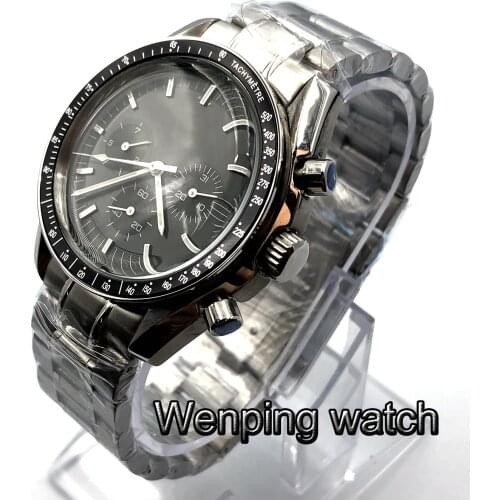 Bliger 40mm mans luxury mechanical watch no logo automatic black dial week date indicator multifunction stainless steel strap