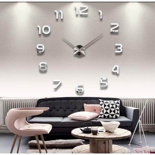 Wall Clocks Horloge 3D DIY Acrylic Mirror Stickers Home Decoration Living Room Wall Watch Quartz Needle Free Shipping