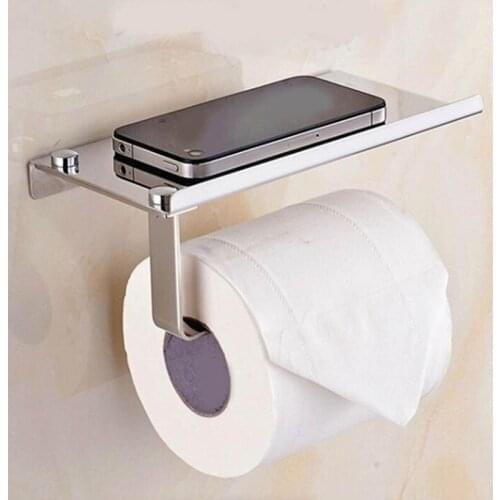 Stainless Steel Paper Holder Wall Mounted Bathroom Accessories Phone Rack Toilet Paper Stand Phone Holder Towel Dispenser