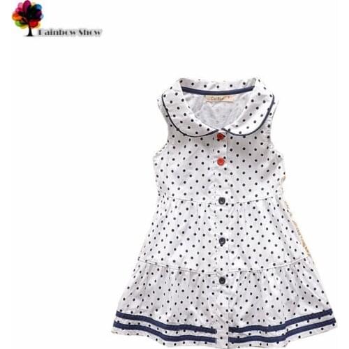 New Children Clothing Summer Girls Cute Dots Turndown Collar Colorful Button Cotton Sleeveless Dress Dress Kids Dresses