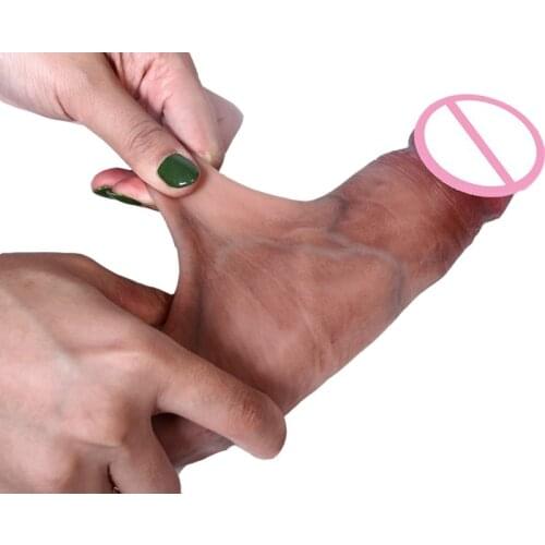 New Moveable Foreskin Suction Cup Dildo, Liquid Silicone Realistic Dildos Female Mastubation Real Penis Sex Toys For Women