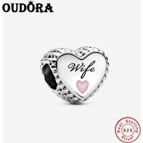 Fit Original Pandora Bracelet Charm 925 Sterling Silver Wife Heart Charm Bead Silver 925 Jewelry Berloque