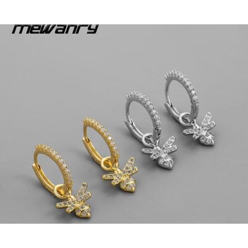 Mewanry Prevent Allergy 925 Sterling Silver Earrings New Fashion Romantic Creative Zircon Bee Holiday Party Jewelry for Women
