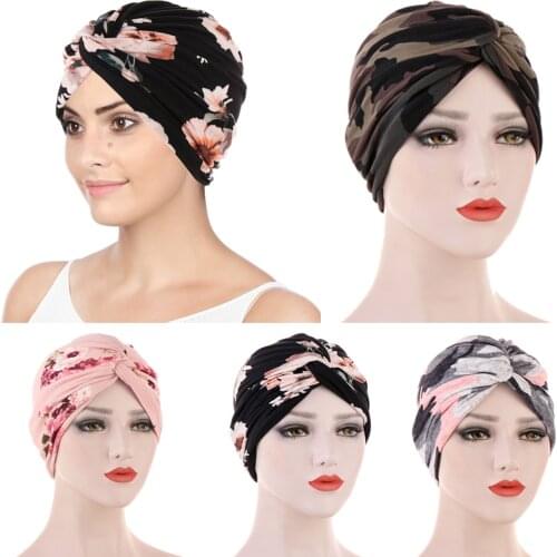 Women Hair Loss Hat Head Scarf Turban Cap Flower Muslim Cancer Chemo Hat Cover Wrap Islamic Bonnet Pleated Skullies Beanies Cap