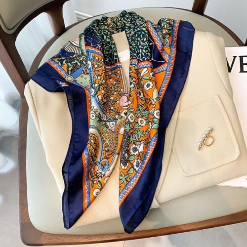 70x70cm Square Neck Silk Scarf Women Fashion Scarves for Ladies Foulard Summer Luxury Brand Shawls Wraps Office Hijabs Bandana