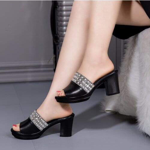 Leather Slippers Female Summer Platform High-heeled Sandals And Slippers New Fashion Slides Outdoor Large SizeWomen Shoes 698