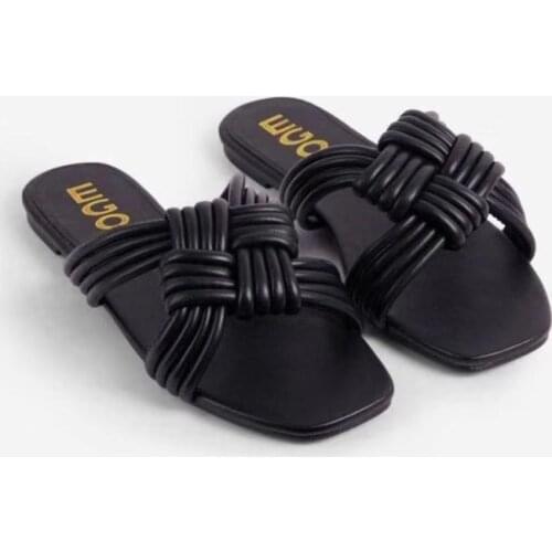 Fashion Narrow Weave Slippers Women Square Toe Flat Casual Shoes Summer Slide Outdoor Flip Flops Beach Sandals Mujer