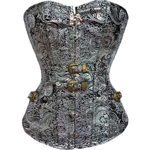 WYS.JL Womans Sexy Court Gothic Corset Printed Steel Button Silver Corset Body Shaper S-2XL