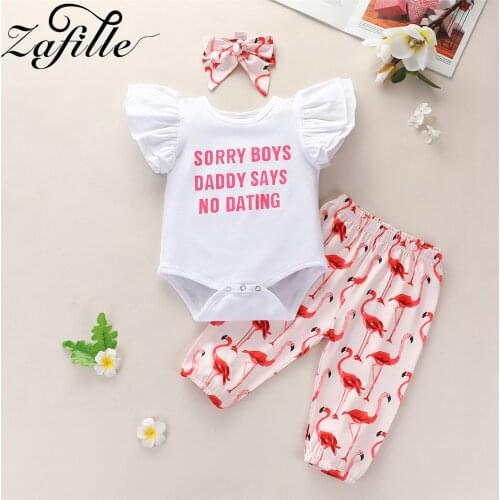 ZAFILLE Flamingo Baby Girl Clothes Set Summer Ruffles Girl Bodysuit +Pants Baby Set Newborn in 2021 Baby Clothes Outfits