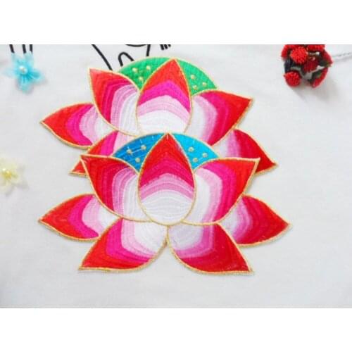Lotus flower iron patches on cloth 10pcs/lot free shipping embroidered iron on lace patches lace appliques lace motif