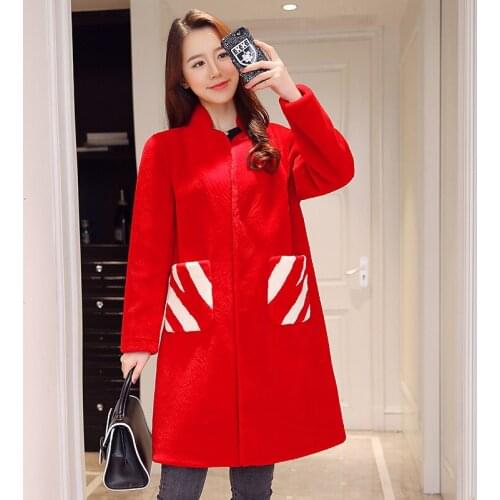 Fall 2020 Real Fur Women Winter Jacket Sheep Shearing Wool Coat Female Long Pink Jackets Manteau Femme Hiver KJ892