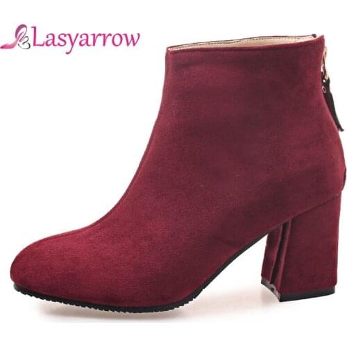 Lasyarrow 2018 New Autumn Women Back Zipper Ankle Boots Round Toe Ladies Party Boots Thick High Heeled Shoes Zapatos Mujer F200