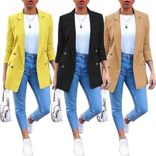 Plus Size Autumn Fashion Office Lady Solid Color Blazer Long Sleeve Suit Jacket Boyfriend Blazers