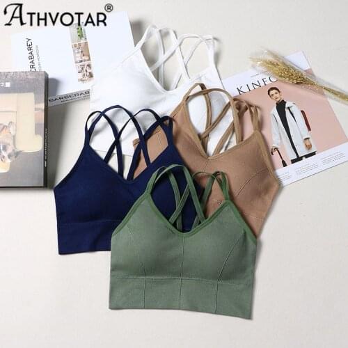 ATHVOTAR Striped Womens Tube Top Cross Back Sexy Bra Sleeveless Padded Bralette Sport Basic Top Summer Underwear