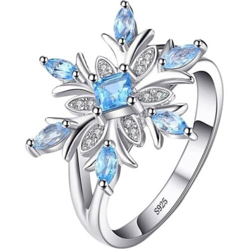 Creative Snowflake Rings For Women Luxury Female Blue Crystal Ring Jewelry Fashion Ladies Party Jewelry Gift