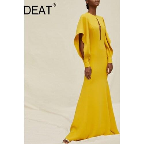 [DEAT] 2021 Autumn New Fashion Tide Round Neck High Waist Floor-length Solid Color Loose High Quality Dress Women 13D115