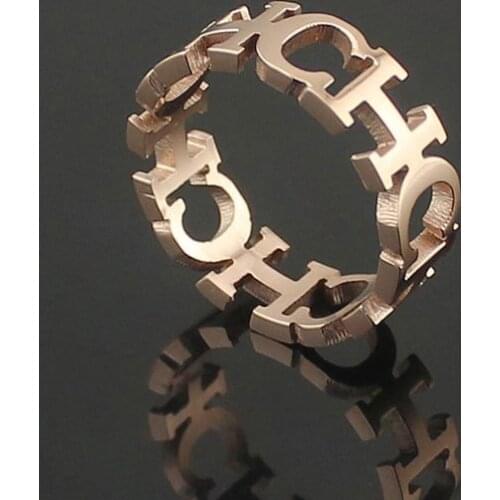 Famous imitation jewelry rose gold Ch ring fashion women hollow design stainless steel finger ring jewelry