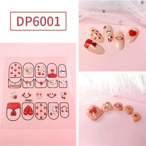 1 Sheet Valentines Day Heart Smiley 3D Nail Sticker Gold Flower Vine Diamond Gel Polish Slider Accessories Nail Sticker
