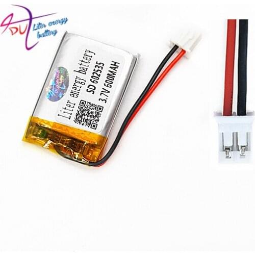 10pcs 3.7V 600mAh LiPo Rechargeable Battery JST 2.0mm 2pin connector Lithium Polymer 602535 For Mp3 GPS bluetooth Camera watch