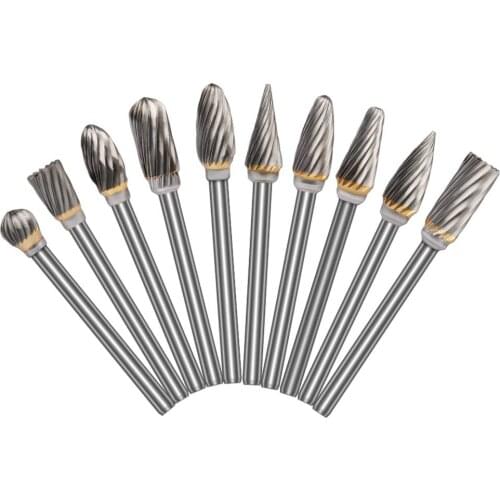 10pcs Tungsten Carbide Burr Set 1/8 Inch Shank Dremel Router Bit Rotary Burr Tool for Metal Engraving Polishing Grinding