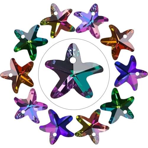 20Pcs 14mm Multicolor Crystal Starfish Pendant Glass Loose Beads Charms For Women Jewelry Making Necklaces DIY Earring Findings