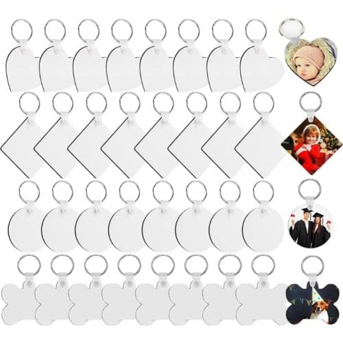32 Pcs/Set Sublimation Blank Keychains Thermal Transfer Key Chain Double-Side Printed MDF Keyrings with Split Rings