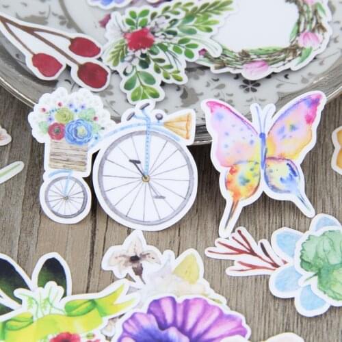 36pcs Beautiful Flower Bicyle Watercolor Butterfly Scrapbooking Stickers DIY Craft Decorative Sticker Pack