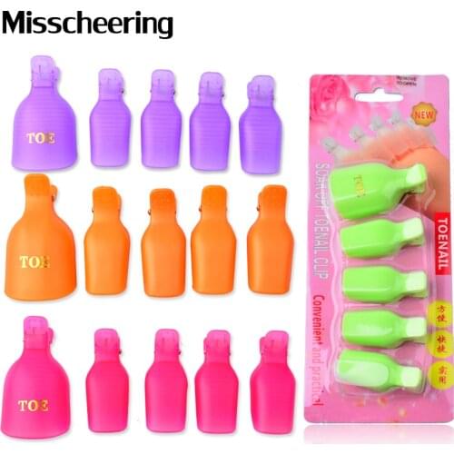 5 Pcs/set Plastic Toe Nail Art Soak Off Clip Cap UV Gel Polish Tips Remover Cleaning Wrap Salon Manicure Tools