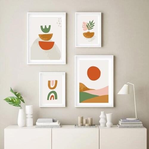 Abstract Modern Trendy Shapes Poster Burnt Orange Dusty Pink Wall Art Prints Canvas Painting Contemporary Living Room Decoration