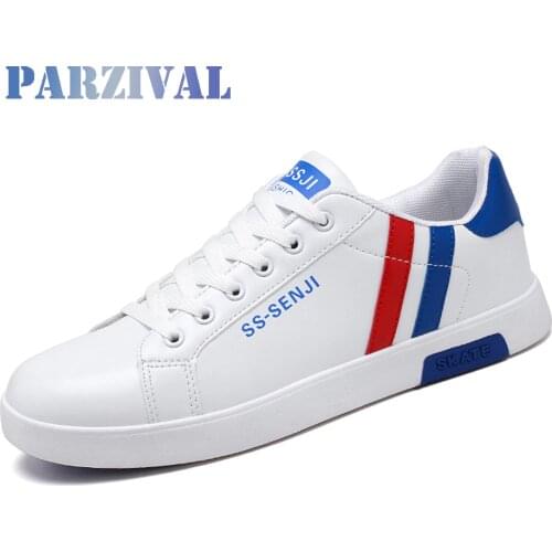 PARZIVAL White Leather Sneakers Men Sport Vulcanized Shoes Comforthable Spring Sneakers Mens Casual Shoes Male Footwear