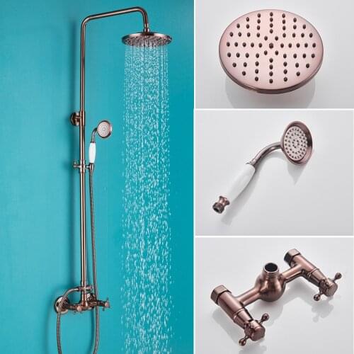 Onyzpily Oil Rubbed Bronze Brass Shower Faucets Set 8'' Rainfall Dual Handle Mixer Tap Swivel Tub Spout Bath Shower System
