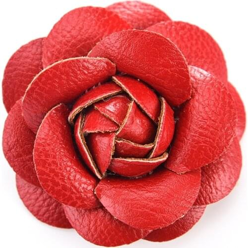 New Korean Handmade PU Leather Camellia Flower Brooch Boutonniere Lapel Pin Jewelry Brooches Corsage Gifts for Women Accessories